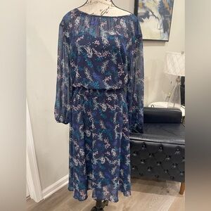 Navy Floral Print Off-Shoulder Midi Dress - Size 2X